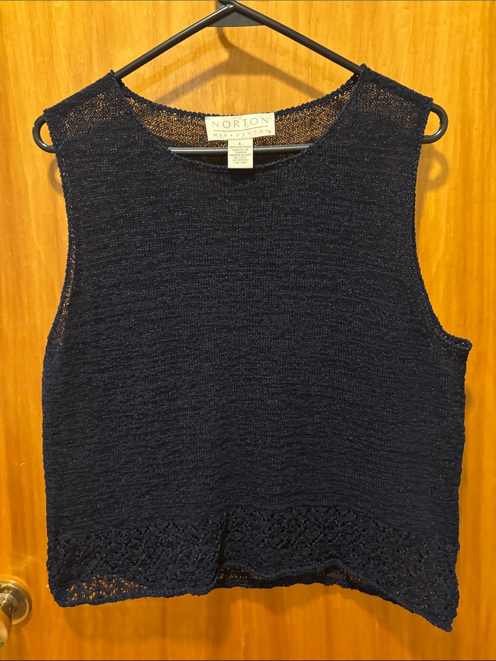 Norton McNaughton Navy Crochet-Like Hem Sleeveless Knit Tank